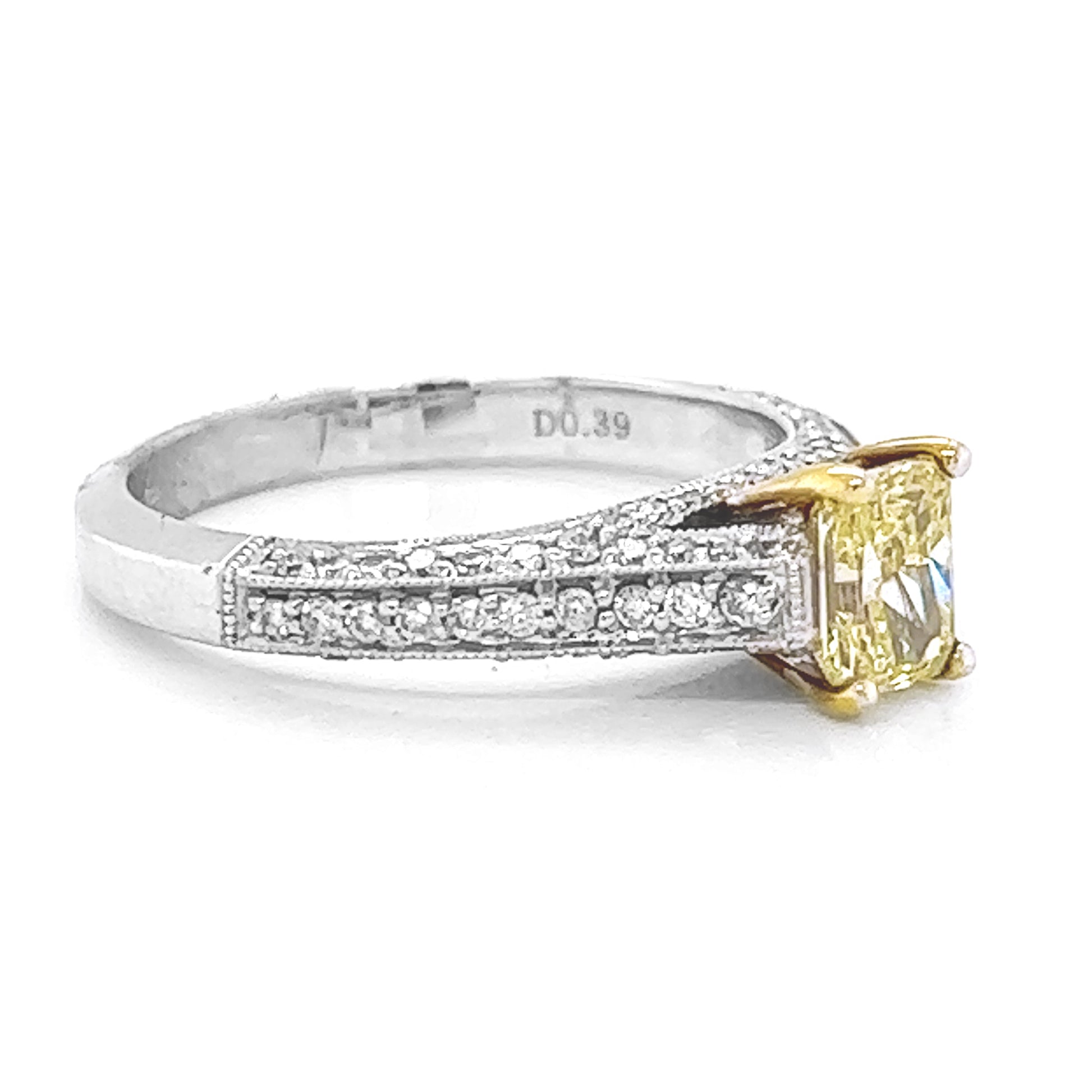 Natural Radiant Fancy Yellow Diamond Bridal Ring, in White Gold