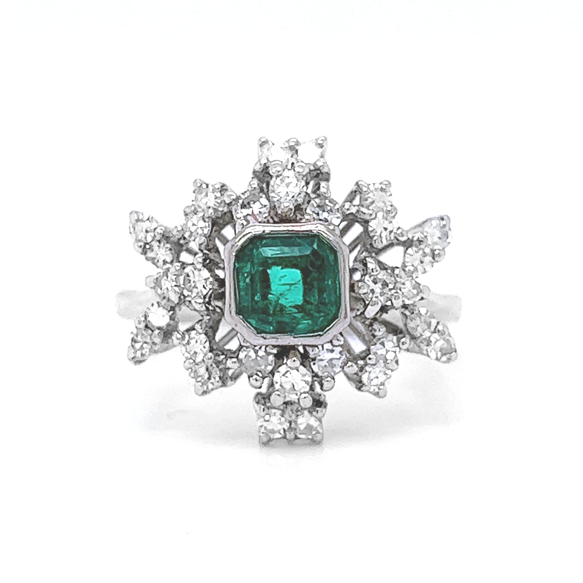 Natural Emerald Diamond Cocktail Ring, in White Gold - Pre-owned