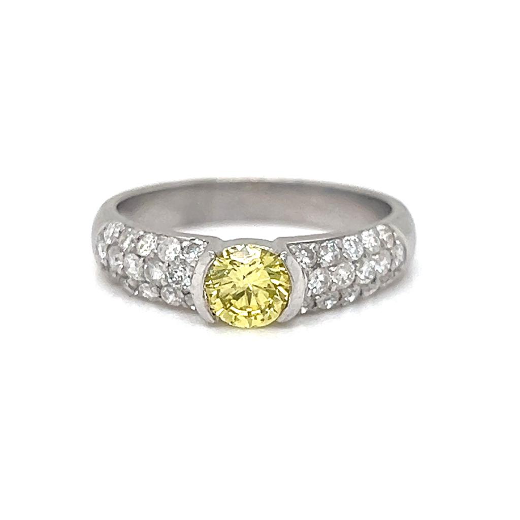 Natural Fancy Yellow Diamond Bridal Ring White Gold