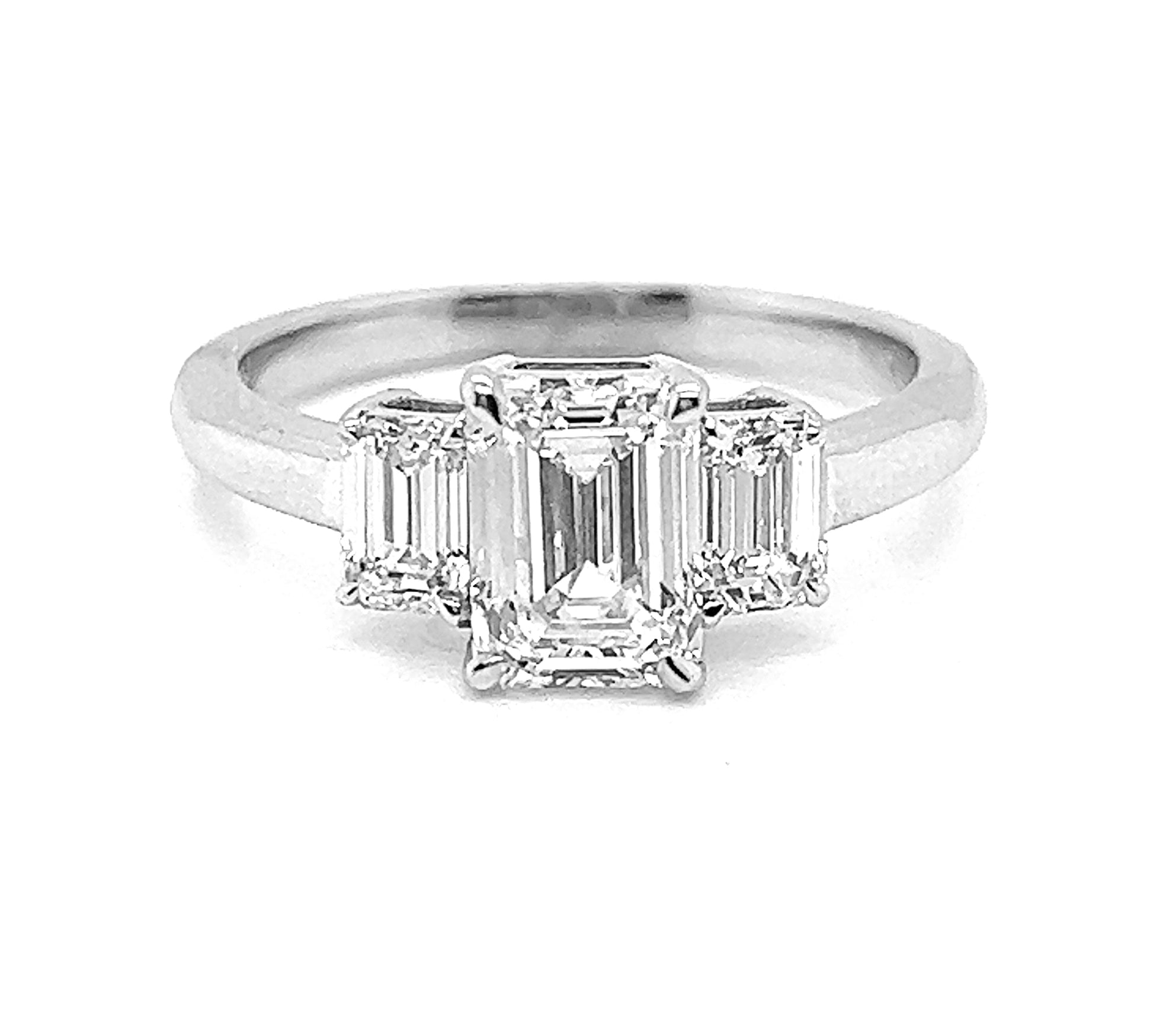 Natural Emerald Diamond 3 Stone Ring, in White Gold