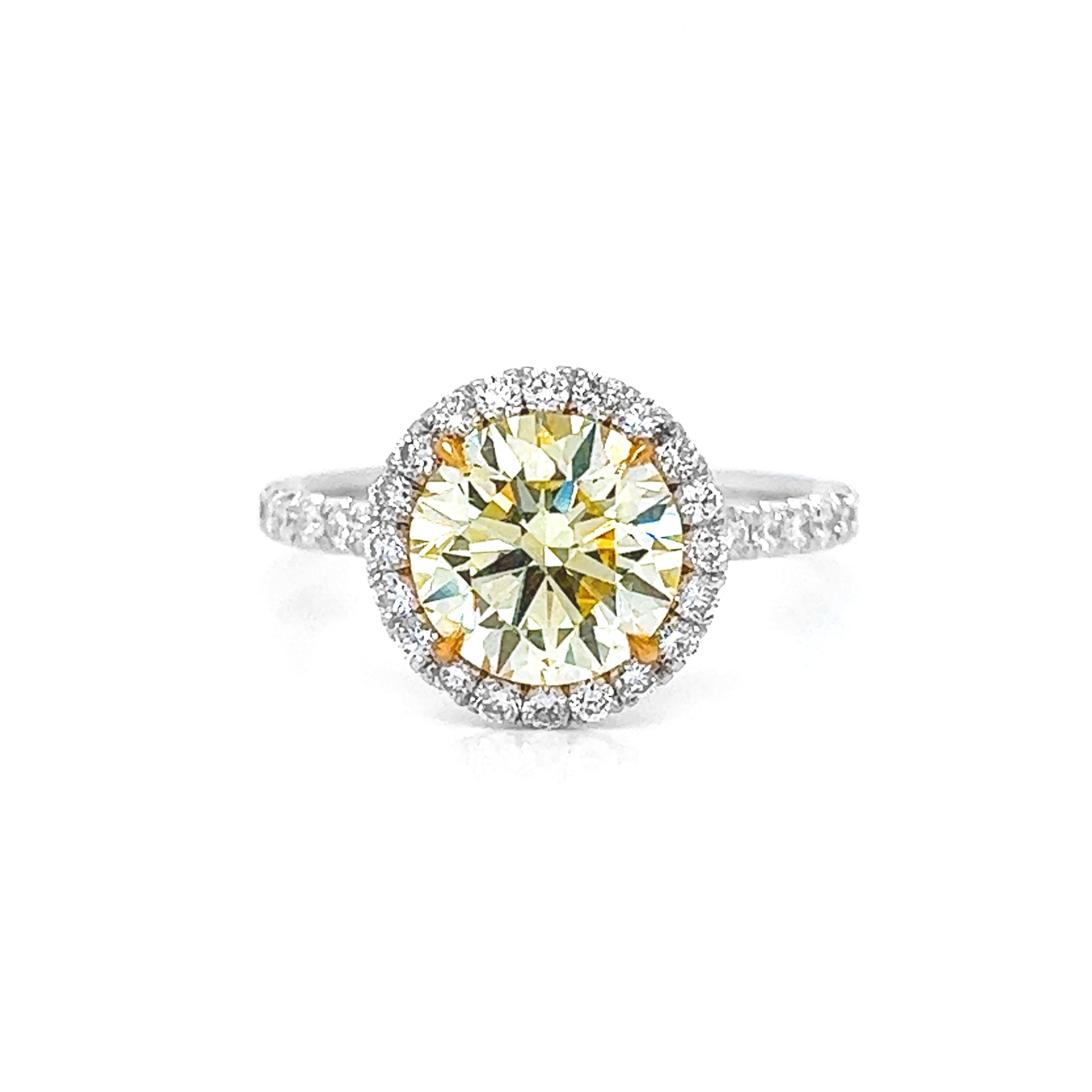 Natural Fancy Yellow Diamond Halo Cocktail Ring, in White Gold