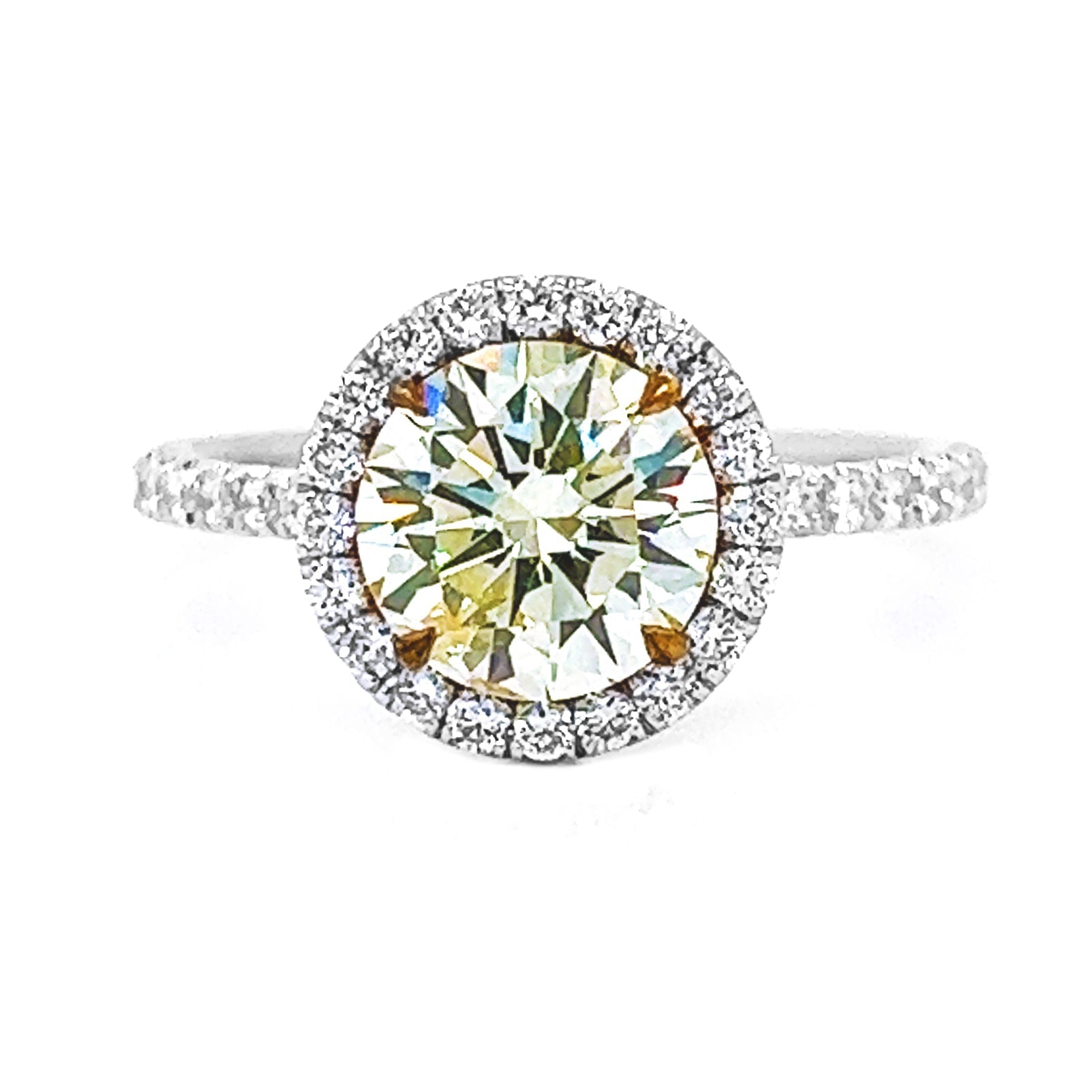 Natural Round Cut Fancy Yellow Diamond Halo Ring, in White Gold