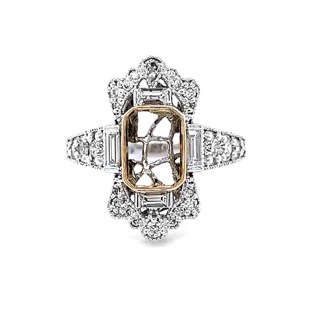 Semi-Mount Ring Fits 8.5 x 6.4 mm with Natural Diamond, in White Gold