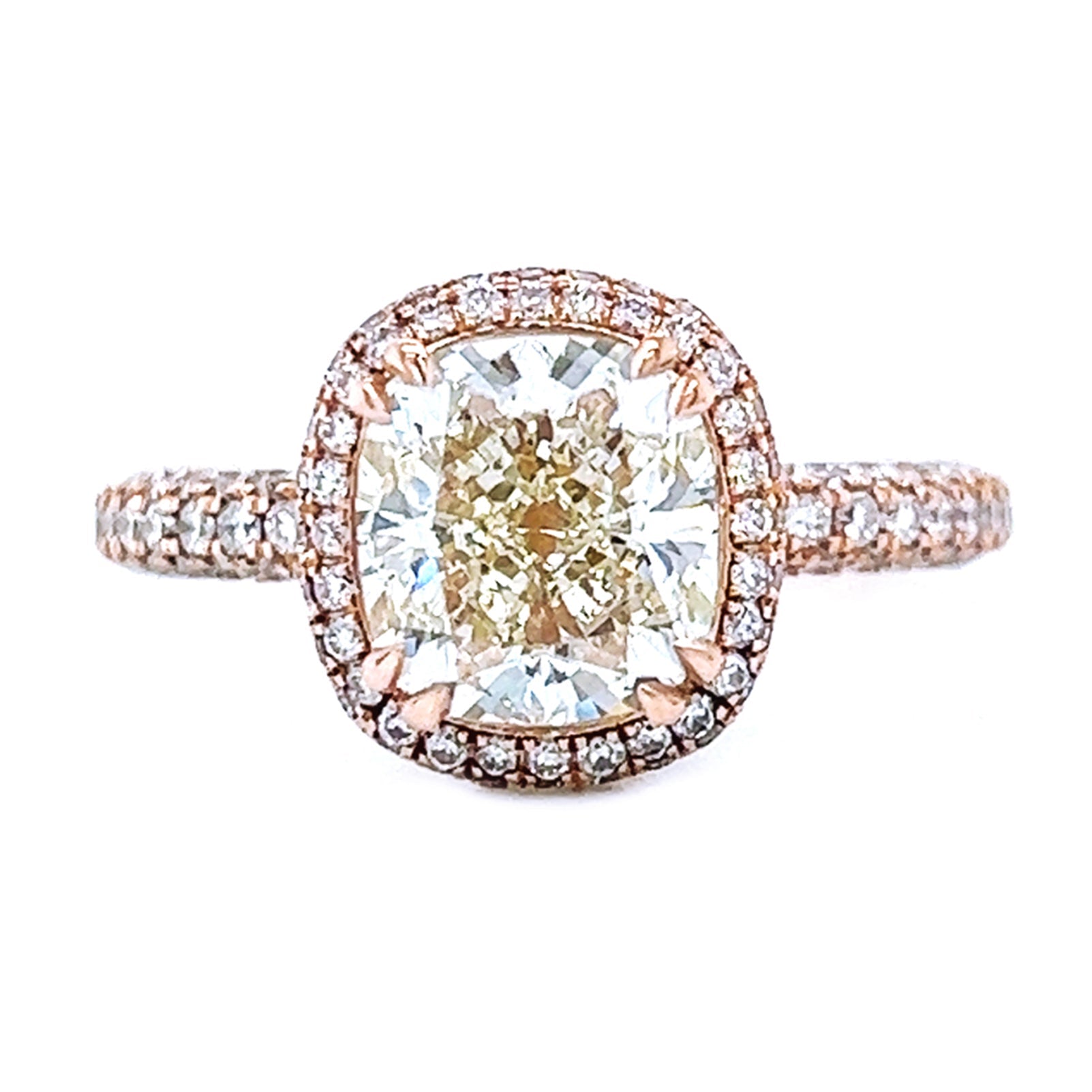 Natural Cushion Diamond Halo Art Deco Ring, in Rose Gold