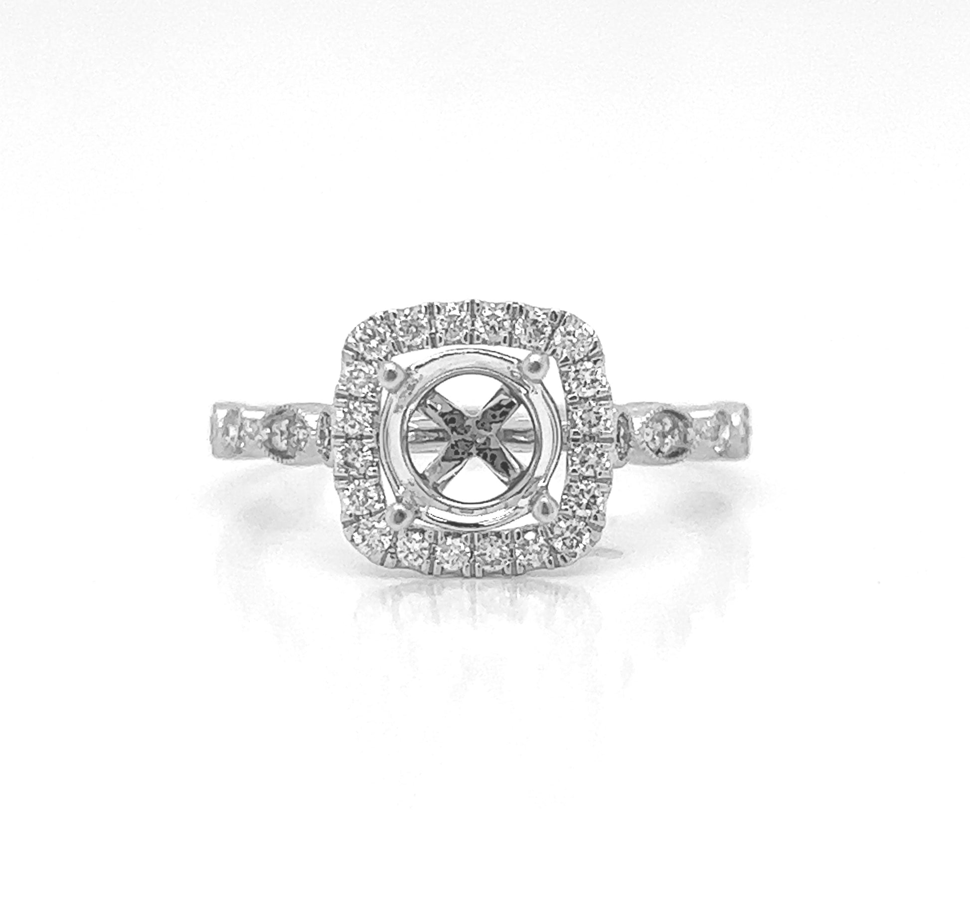 Semi-Mount Fits 6.5 mm with Natural Round Diamond Halo Ring, in White Gold