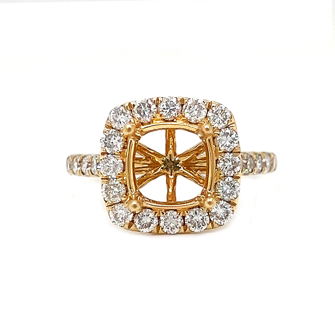 Semi-Mount Fits 8 x 8 mm with Natural Round Diamond Halo Bridal Ring, in Yellow Gold