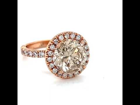 Natural Round Cognac Diamond Halo Bridal Ring, in Rose Gold