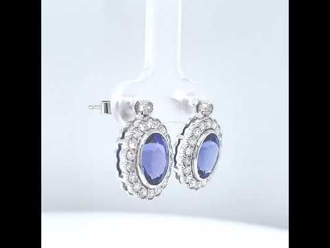 4.32 ct.tw. Natural Tanzanite and Diamond Halo Cocktail Earrings, in White Gold