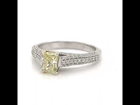 Natural Radiant Fancy Yellow Diamond Bridal Ring, in White Gold
