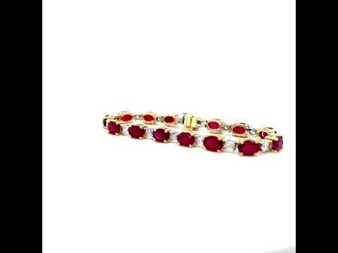 Natural Burma Ruby and Diamond Tennis Bracelet, in Yellow Gold - Pre-owned