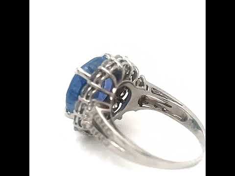 Natural No Heat Ceylon Sapphire & Diamond Bridal Platinum Ring - Pre-owned