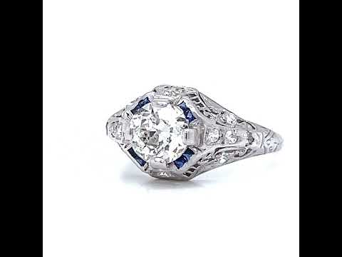 Natural Old Euro Diamond Art Deco Bridal Solitaire Ring, in Platinum - Pre-owned