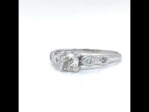 Vintage Natural Old Euro Diamond Art Deco Bridal Ring, in White Gold