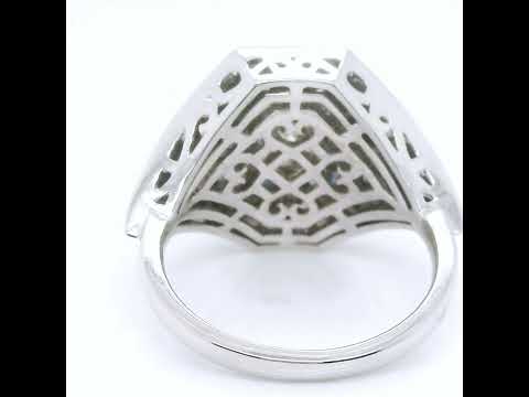 Natural Diamond and Sapphire Art Deco Bridal Cocktail Ring, in White Gold