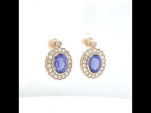 Natural Tanzanite and Diamond Art Deco Cocktail Earrings Yellow Gold