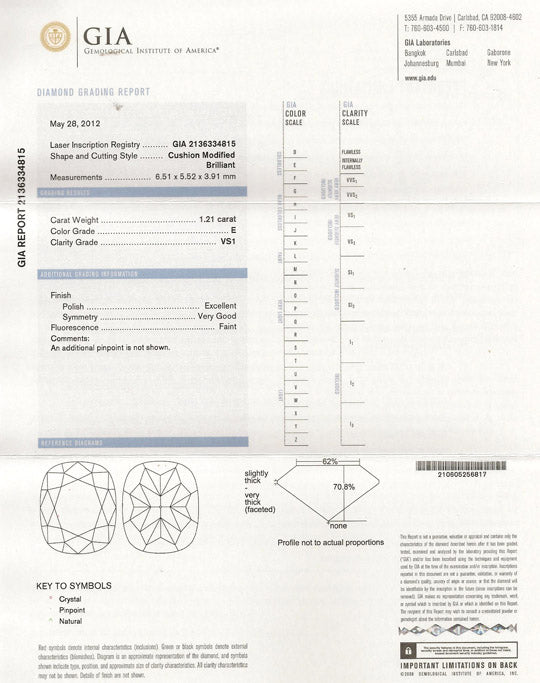1.21 ct Diamond Cushion Cut E VS1 (GIA) 2136334815