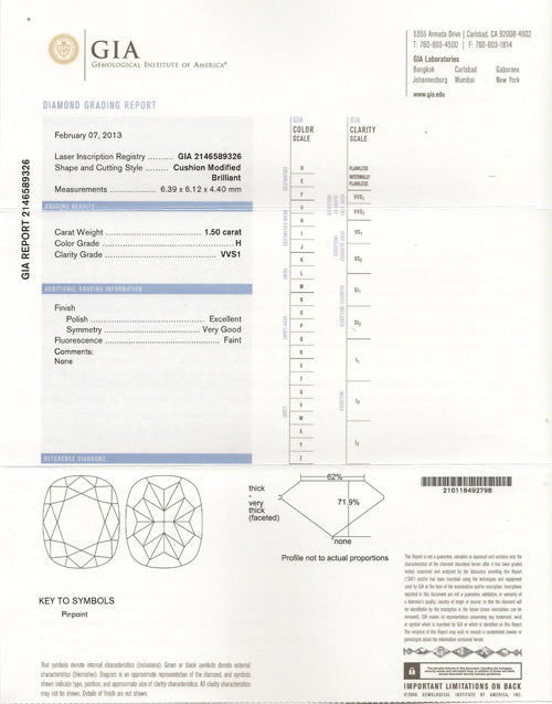1.5 ct Diamond Cushion Cut H VS1 (NON CERT) 2146589320