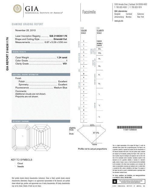1.24 ct Diamond Emerald Cut I VS1 (GIA) 2166261176