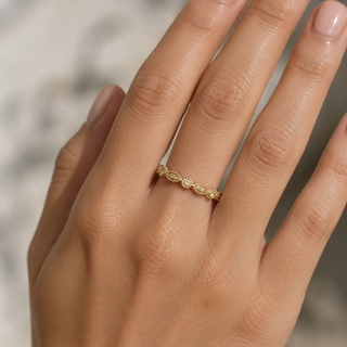 Natural Fancy Yellow Diamond Milgrain Beaded Ring 18KT Yellow Gold