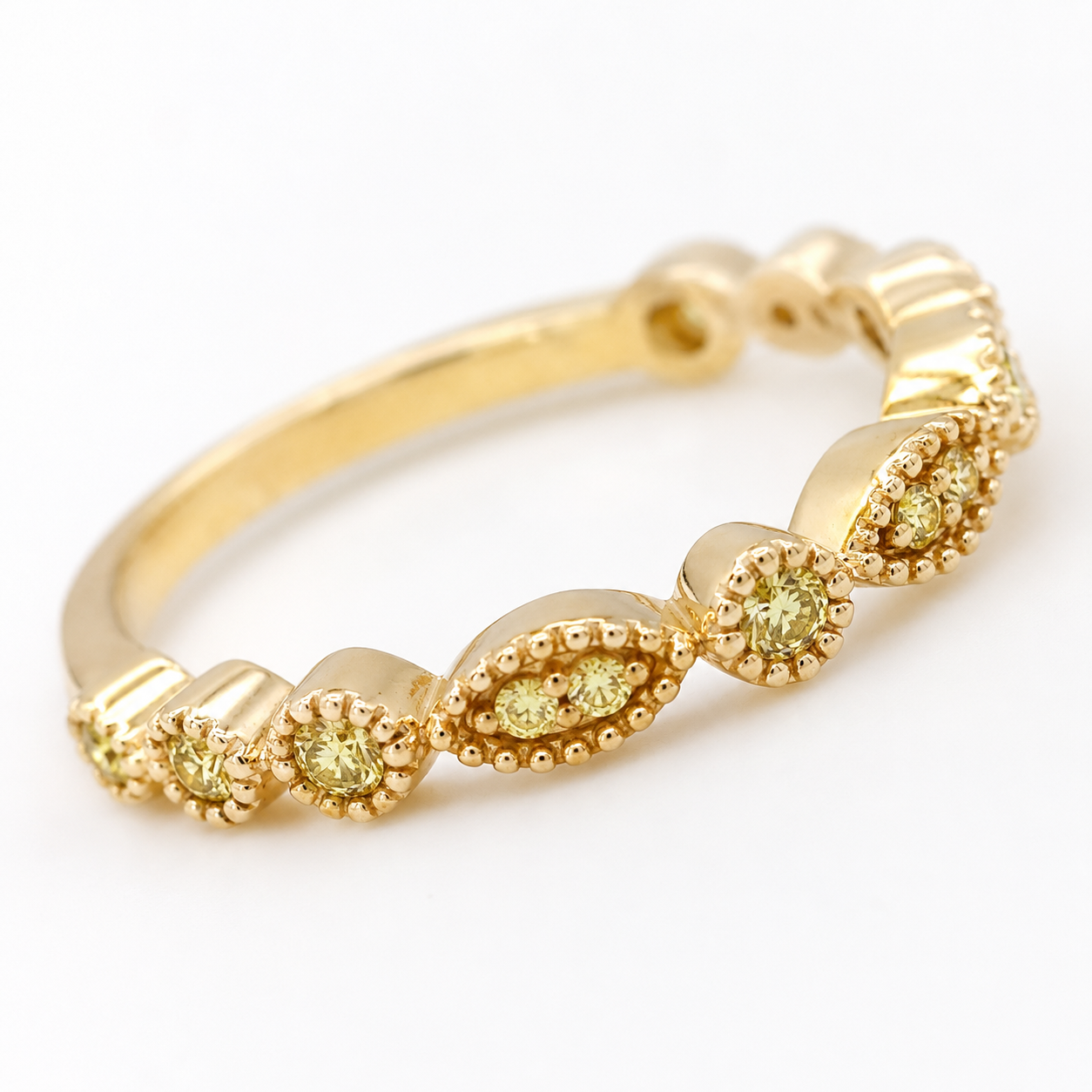 Natural Fancy Yellow Diamond Milgrain Beaded Ring 18KT Yellow Gold