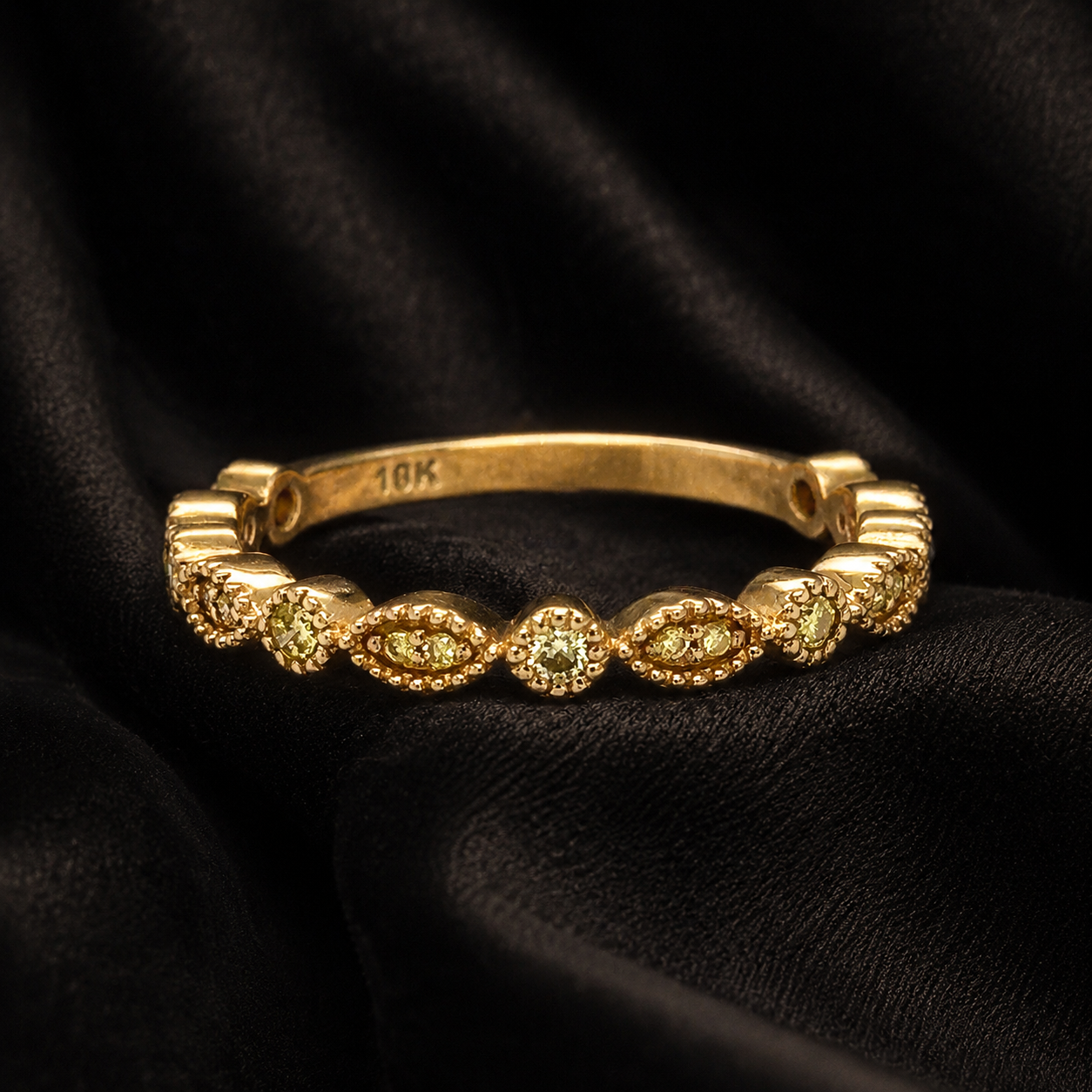 Natural Fancy Yellow Diamond Milgrain Beaded Ring 18KT Yellow Gold