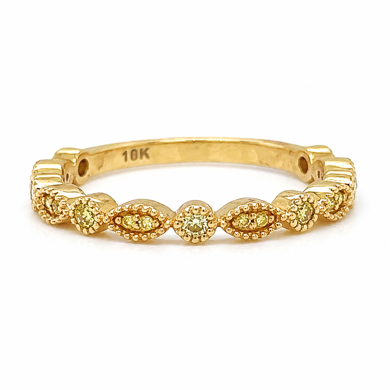 Natural Fancy Yellow Diamond Milgrain Beaded Ring 18KT Yellow Gold