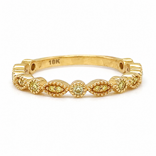 Natural Fancy Yellow Diamond Milgrain Beaded Ring 18KT Yellow Gold