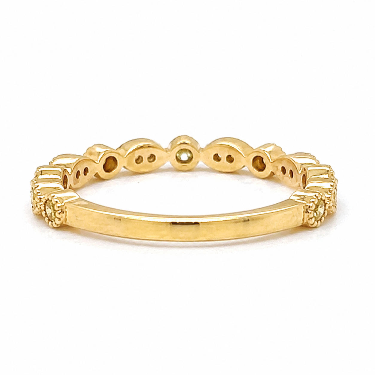 Natural Fancy Yellow Diamond Milgrain Beaded Ring 18KT Yellow Gold