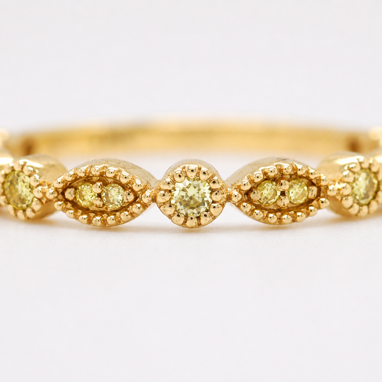 Natural Fancy Yellow Diamond Milgrain Beaded Ring 18KT Yellow Gold
