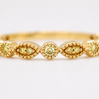 Natural Fancy Yellow Diamond Milgrain Beaded Ring 18KT Yellow Gold