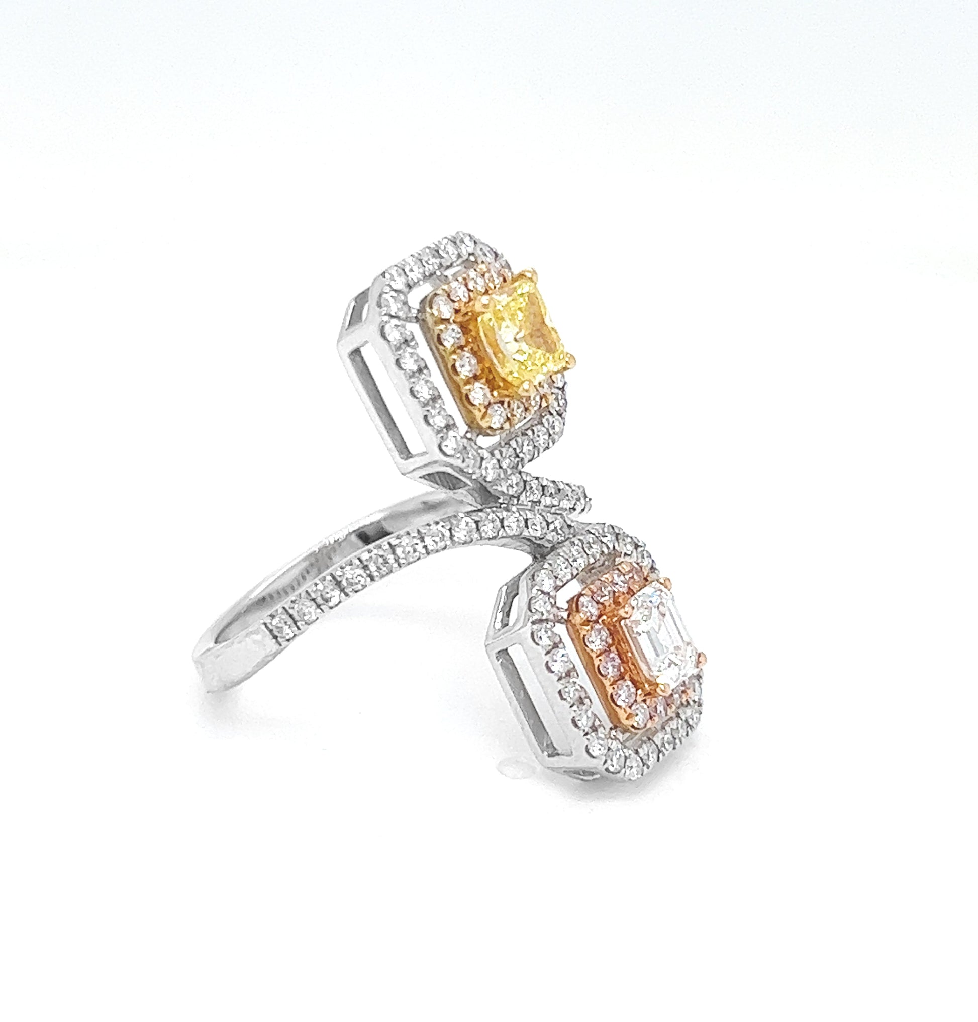 Natural Fancy Yellow and Pink Diamond Cocktail Ring, in White Gold