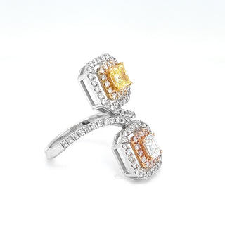 Natural Fancy Yellow and Pink Diamond Cocktail Ring, in White Gold