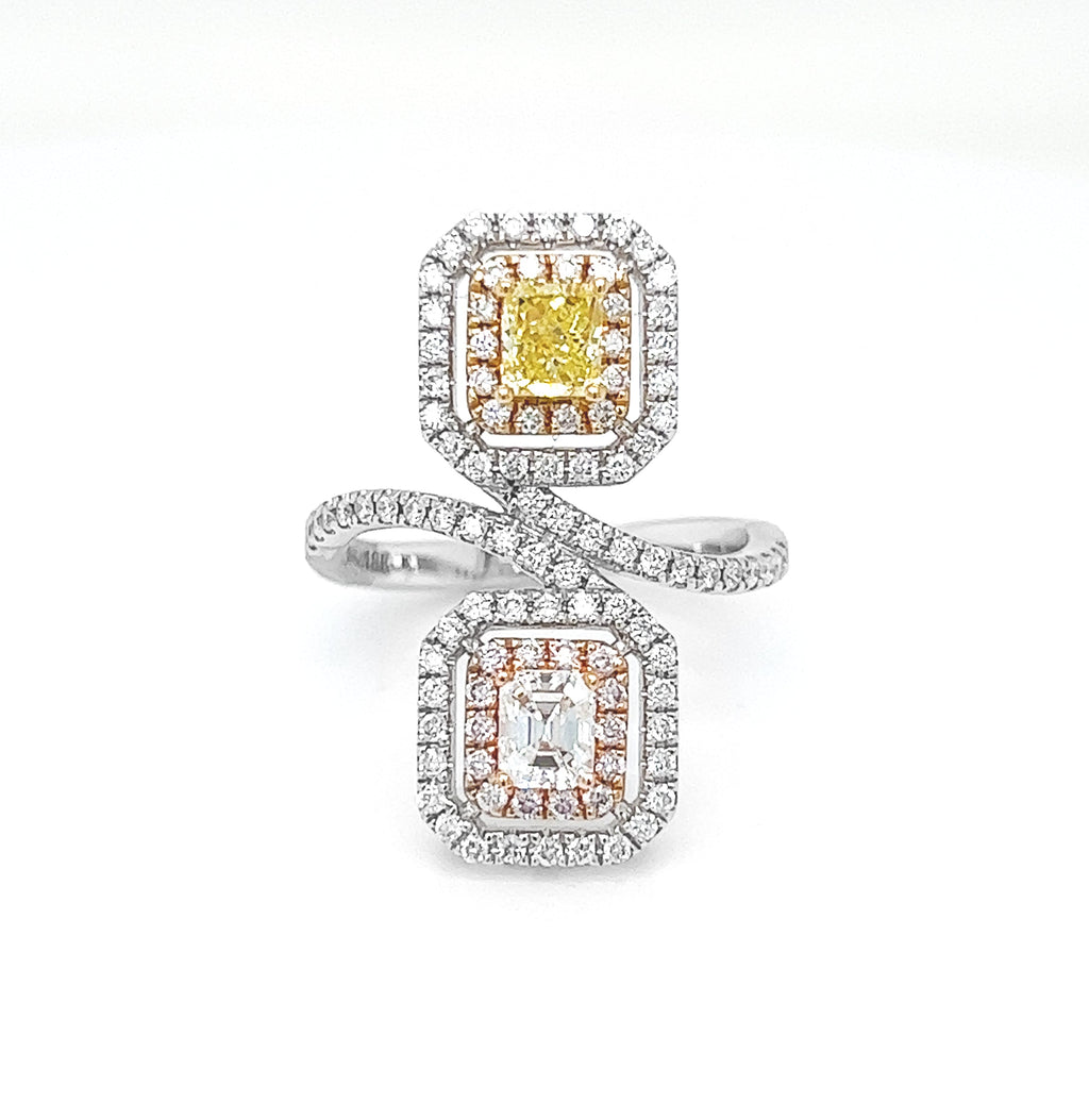 Natural Fancy Yellow and Pink Diamond Cocktail Ring, in White Gold