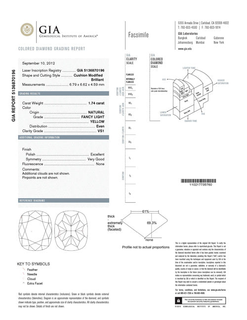 1.74 ct Diamond Cushion Cut FLY VS1 (GIA) 5136870196