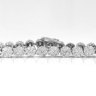 Natural Mined Round Diamond Floral Cocktail Bracelet White Gold