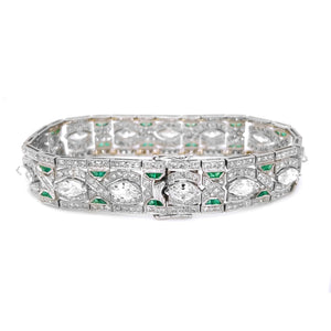Natural  Diamond with Emerald Art Deco Platinum Cocktail Bracelet
