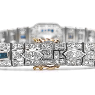 Natural Mined Diamond with Blue Sapphire Art Deco Cocktail Platinum Bracelet