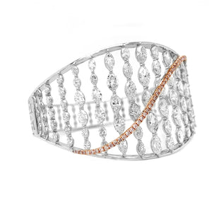 Natural Marquise Cut Diamond with Pink Diamonds Cocktail Bangle, in White Gold