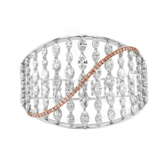 Natural Marquise Cut Diamond with Pink Diamonds Cocktail Bangle White Gold