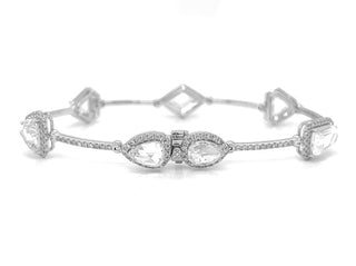 Natural Step-Cut and Pear Shape Diamond with Melee's Link Bracelet, in White Gold