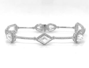 Natural Step-Cut and Pear Shape Diamond with Melee's Link Bracelet, in White Gold