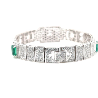 Natural Mined Emerald and Diamond Cocktail Bracelet Platinum
