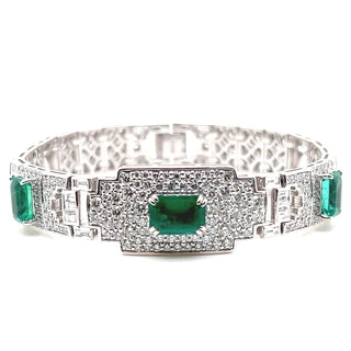 Natural Mined Emerald and Diamond Cocktail Bracelet Platinum