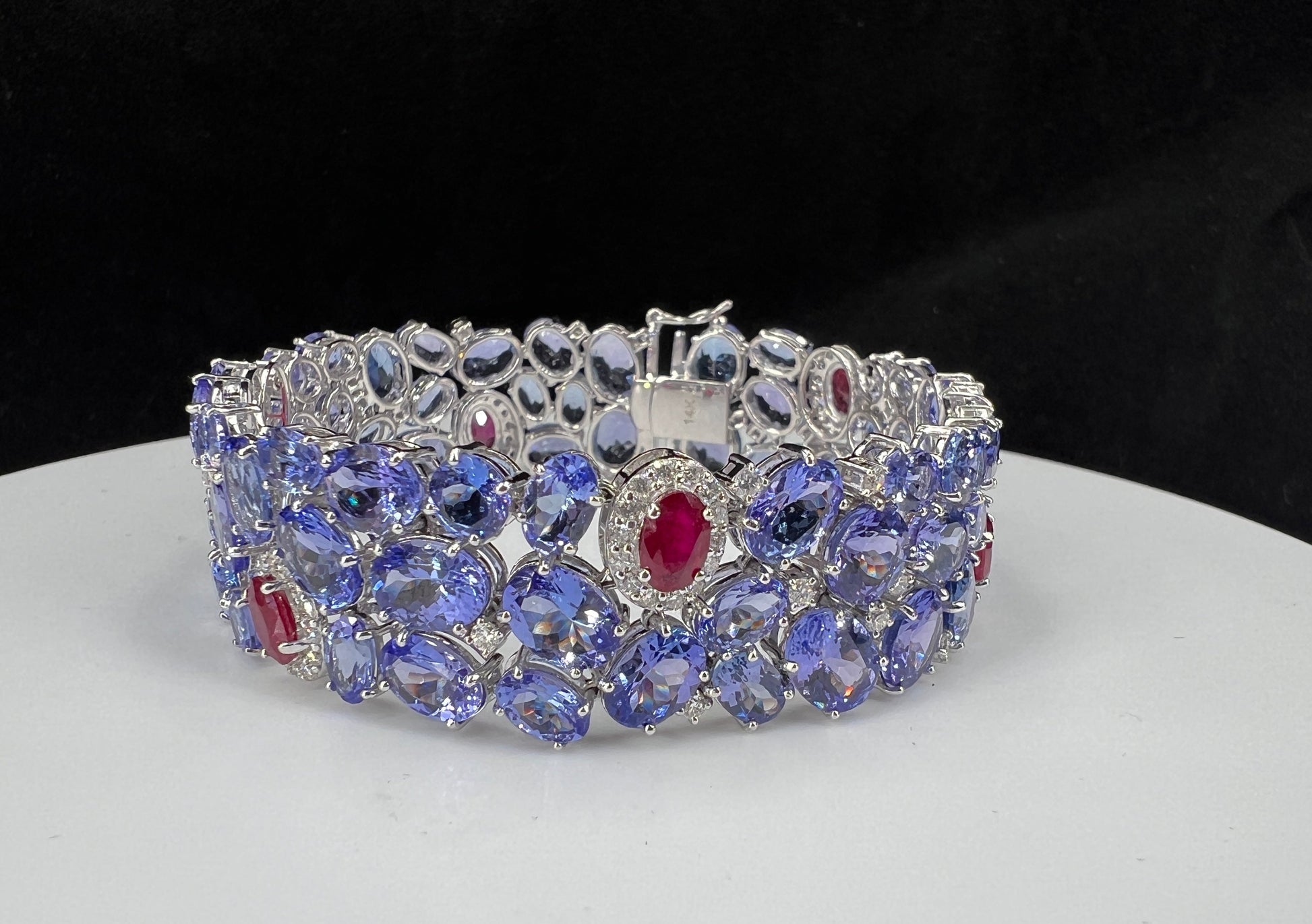 Natural Tanzanite Diamond and Ruby Cocktail Bracelet, in White Gold