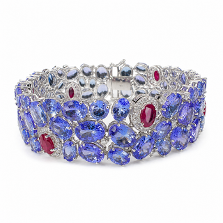 Natural Tanzanite Diamond and Ruby Cocktail Bracelet 14KT White Gold