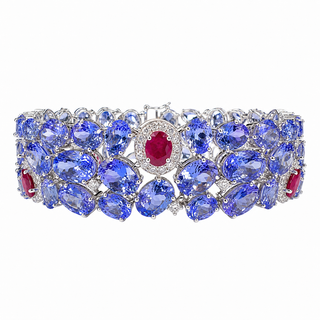Natural Tanzanite Diamond and Ruby Cocktail Bracelet 14KT White Gold