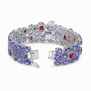 Natural Tanzanite Diamond and Ruby Cocktail Bracelet 14KT White Gold