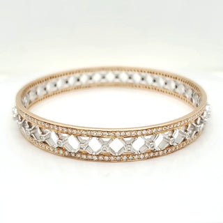 Natural Diamond 2.6 MM Criss Cross Gold Bangle in Rose Gold