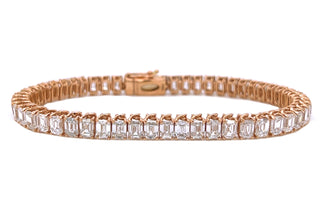 Natural Mined Emerald Cut Diamond Tennis Bracelet Rose Gold