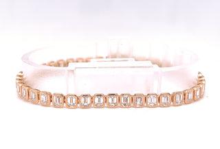 Natural Mined Emerald Cut Diamond Tennis Bracelet Rose Gold